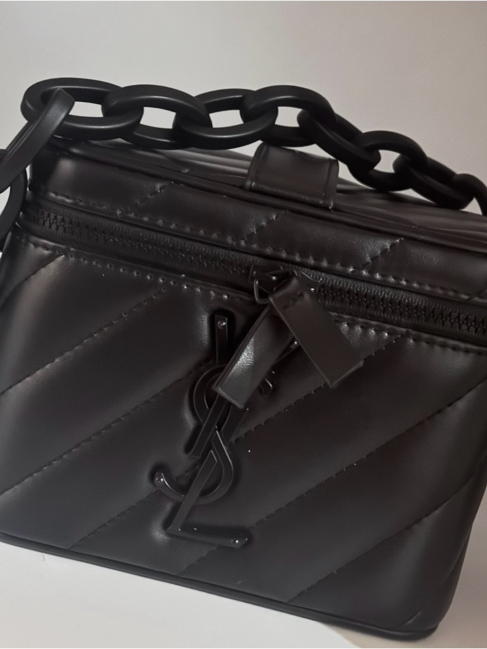 GWP/Yves Saint Laurent Black Quilted Leather Chain Handle Travel/Makeup Bag